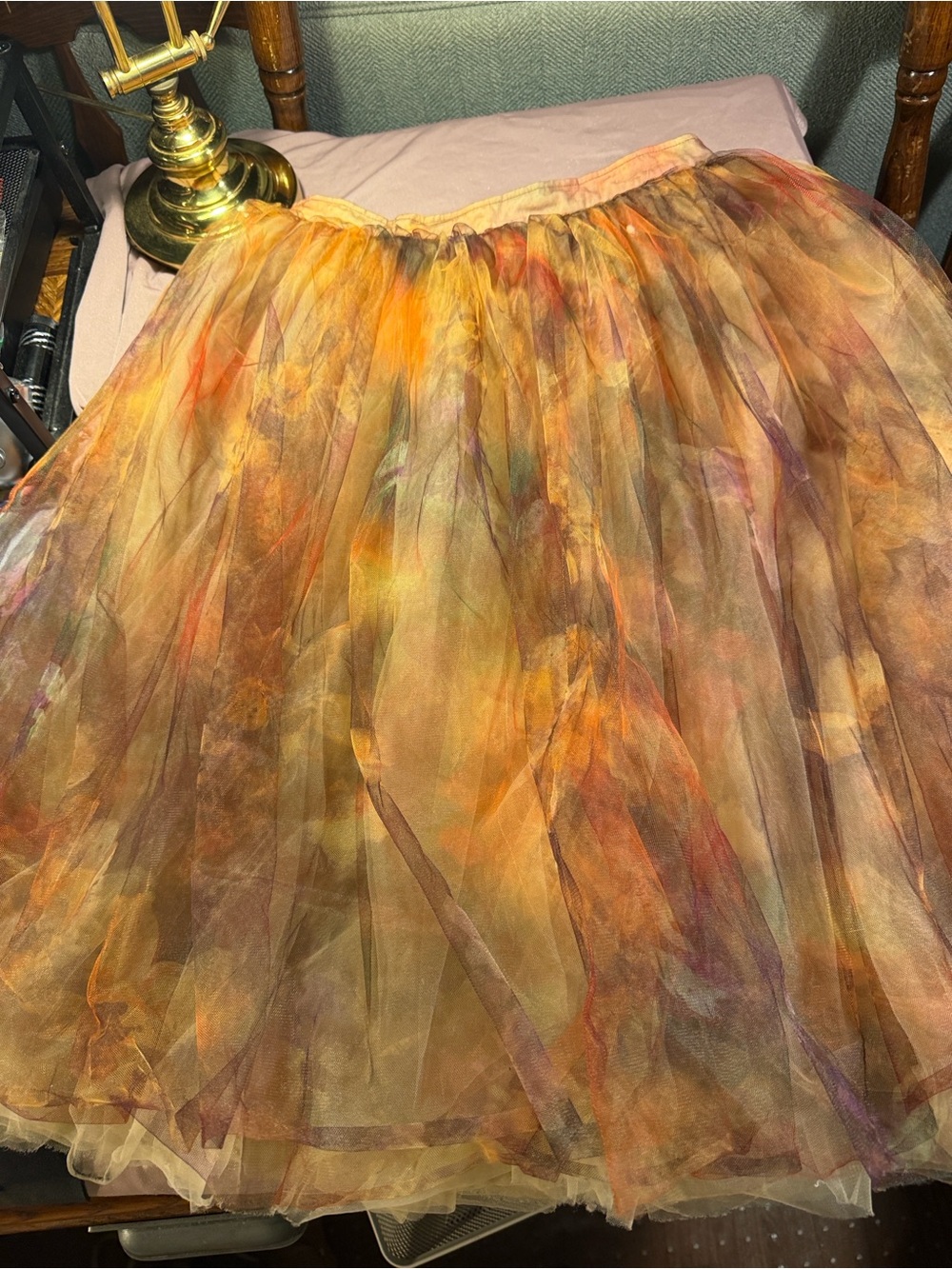 Multi-Color Autumn Tulle Circle Skirt - Elastic Waist